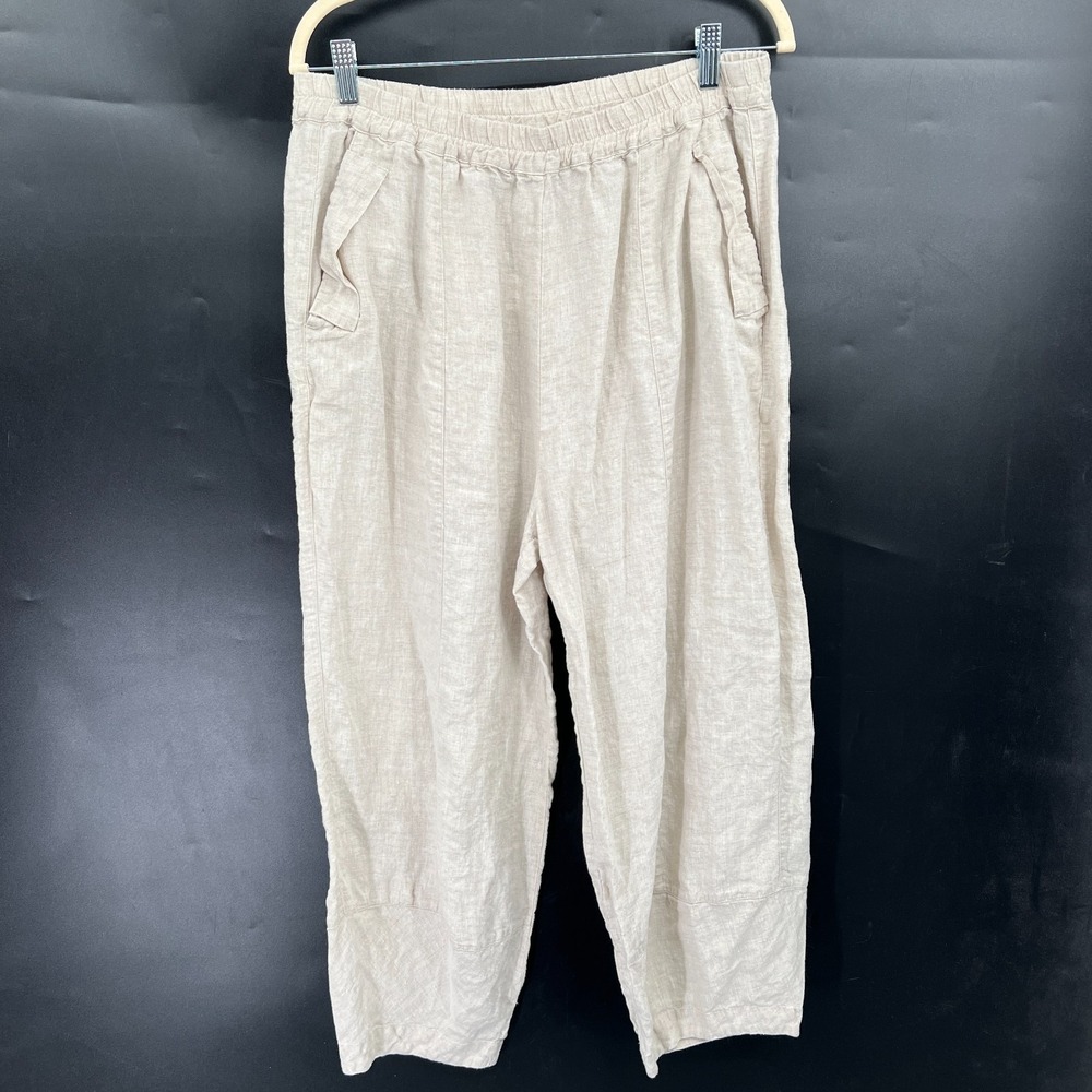 IXIMO 100% linen lagenlook coastal grandma quiet luxury beige barrel pant boho L